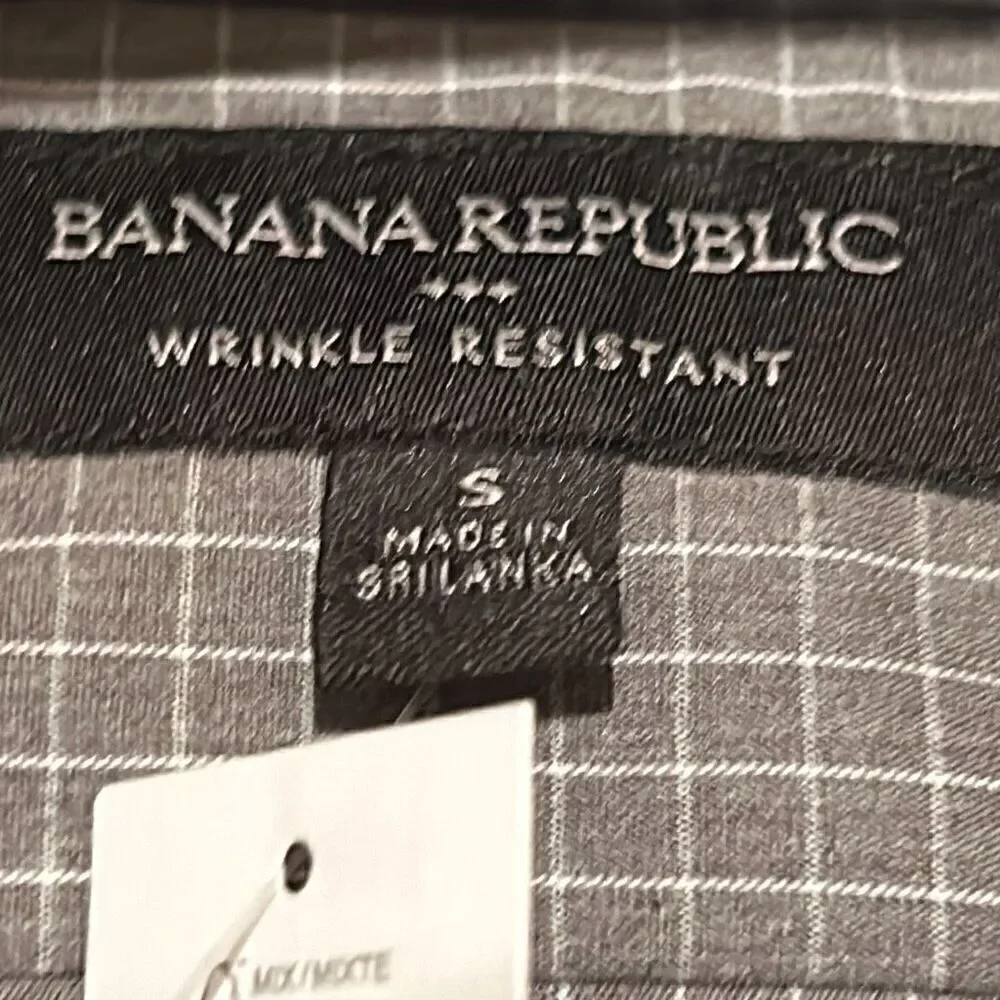Banana Republic Men's S Wrinkle Resistant Dress Shirt Gray White Windowpane New